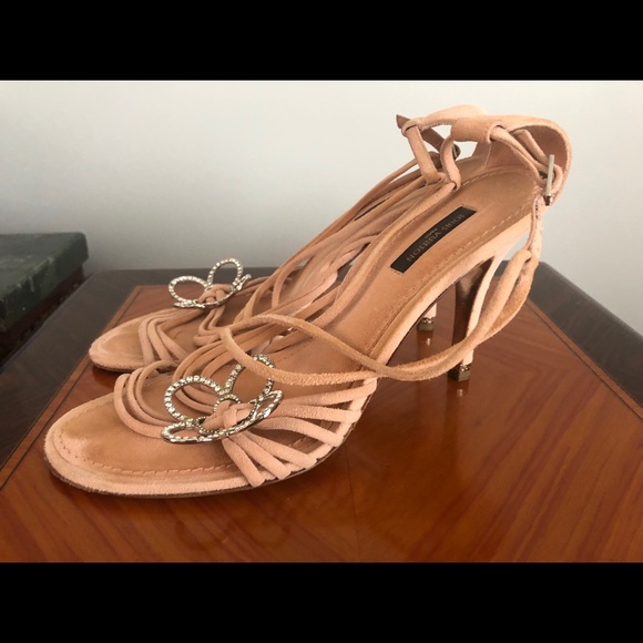 Louis Vuitton Suede Peach Sandals w/Flower,s38 1/2 - Picture 7 of 16
